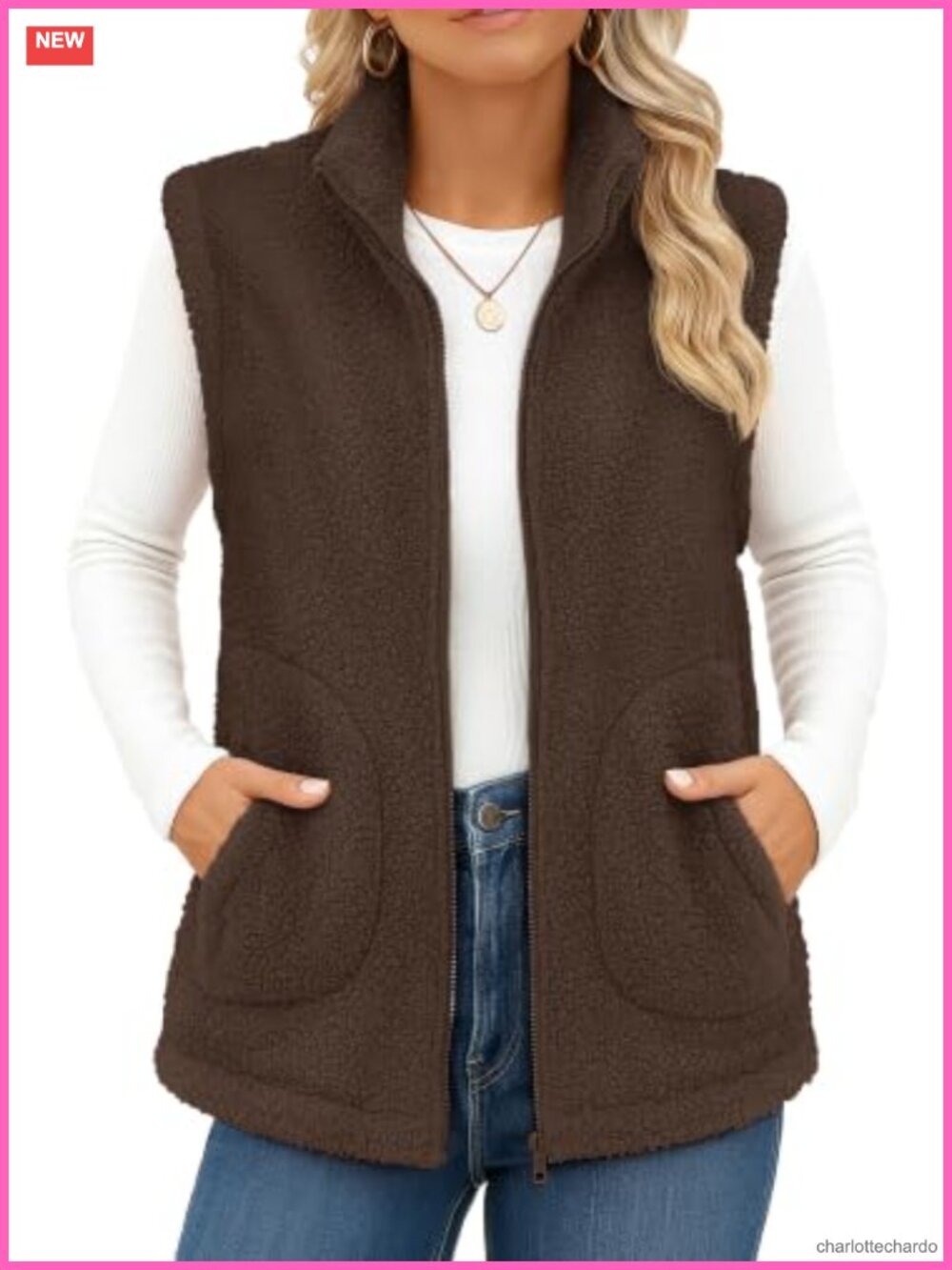 Fuzzy Fleece Zip Up Sherpa Vest Women Sleeveless Winter Jacket Quilted